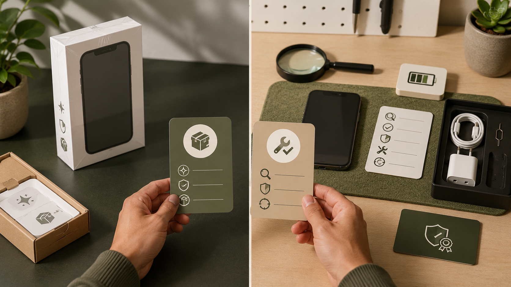A new electronic device and refurbished electronic device being compared